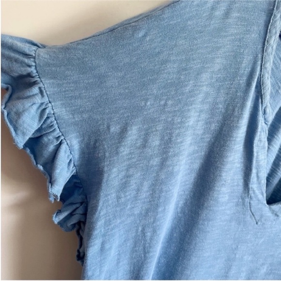 Anthropologie Pilcro Leila Tee blue ruffle relaxed fit split neck - Picture 5 of 10